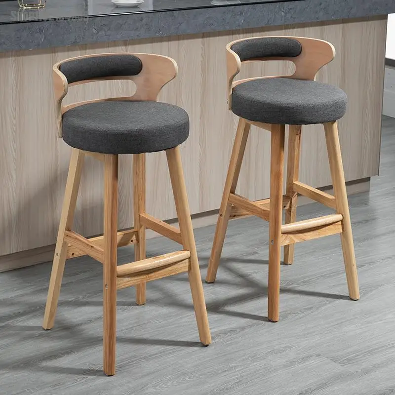 Solid wood bar chair Nordic high stool home back front desk cashier simple | Bar Chairs