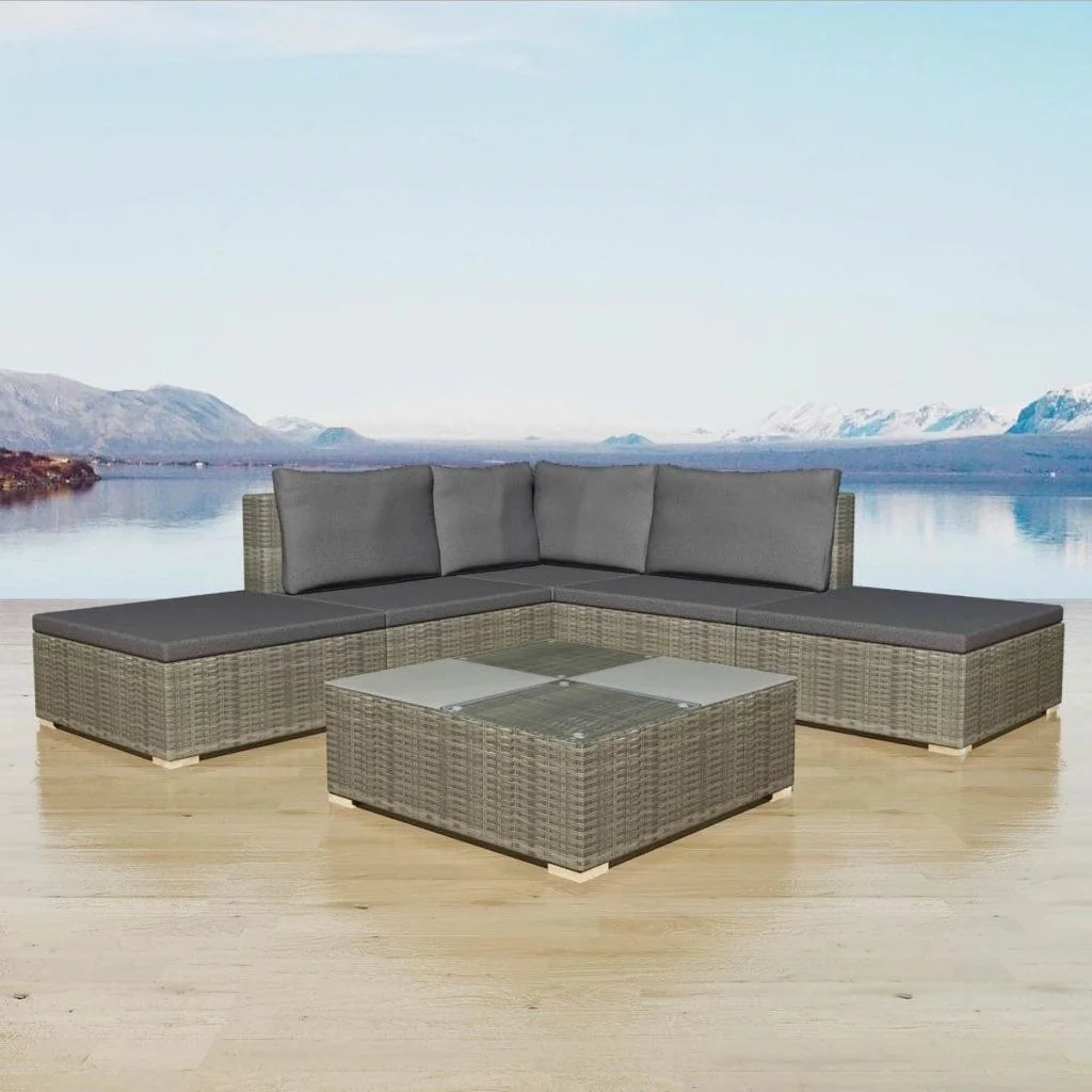 

15 Piece Garden Sofa Set Poly Rattan Gray
