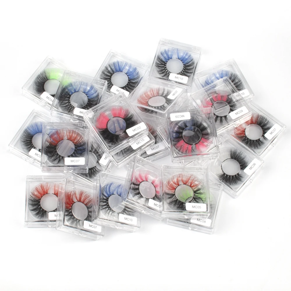 

New 3D Mink Eyelashes Colorful 100% Mink Two Tone Lashes Mix Color Pink Blue Red White False Eyelashes Fluffy Soft Cilias Vendor