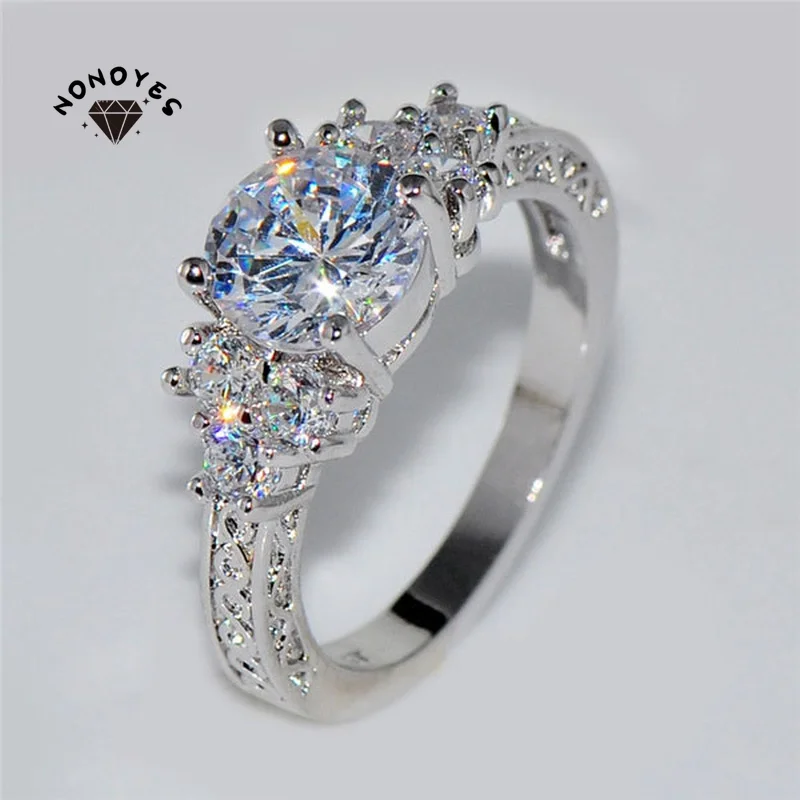

Nonoyes Exquisite Fashion Silver Color Women White Zircon Crystal Engagement Wedding Ring Anniversary Bridal Party Jewelry Gift