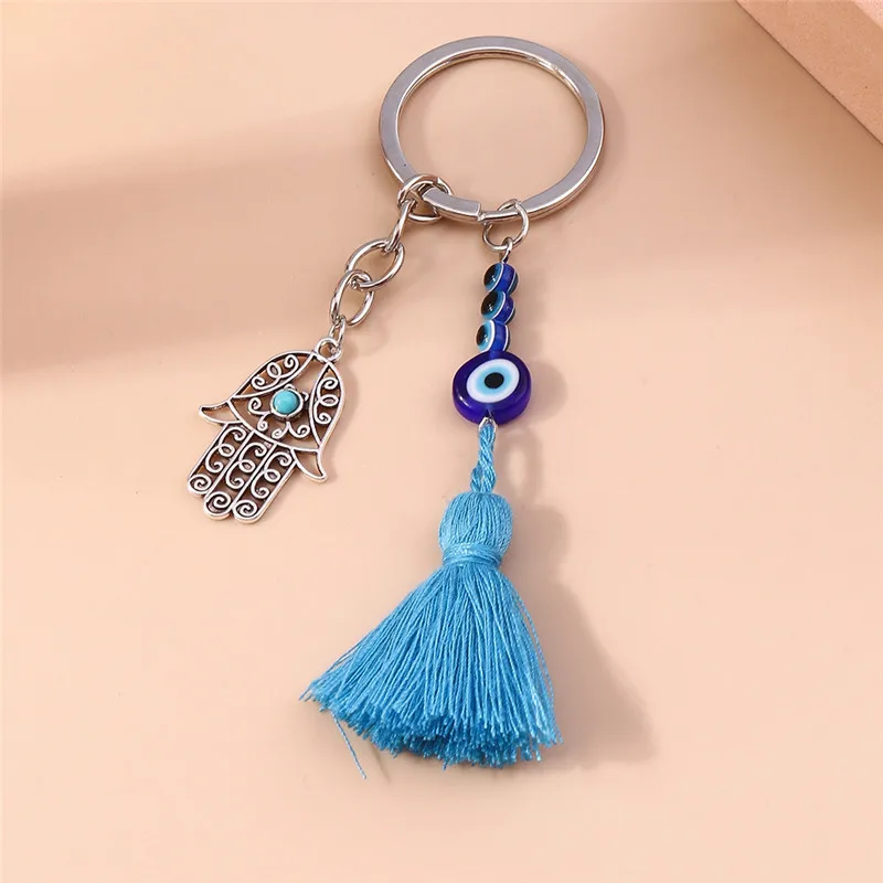 

Turkish Evil Eye Keychains Lucky Blue Eye Fatima Hand Charm Key Chain Vintage Keyring for Men Women Car Key Rings Pendant