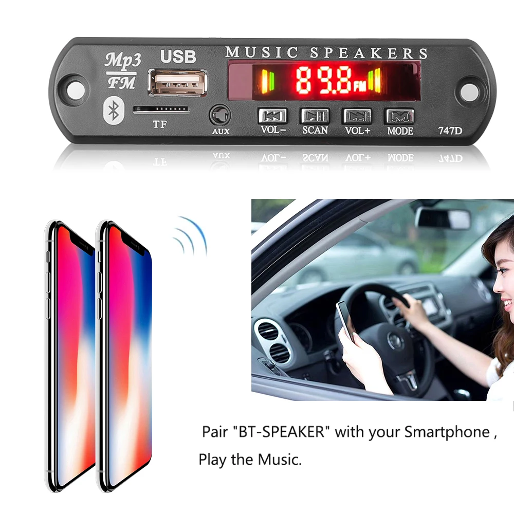 DC 12V Bluetooth5.0 MP3 декодирующая плата модуль микрофон Hands-free беспроводной