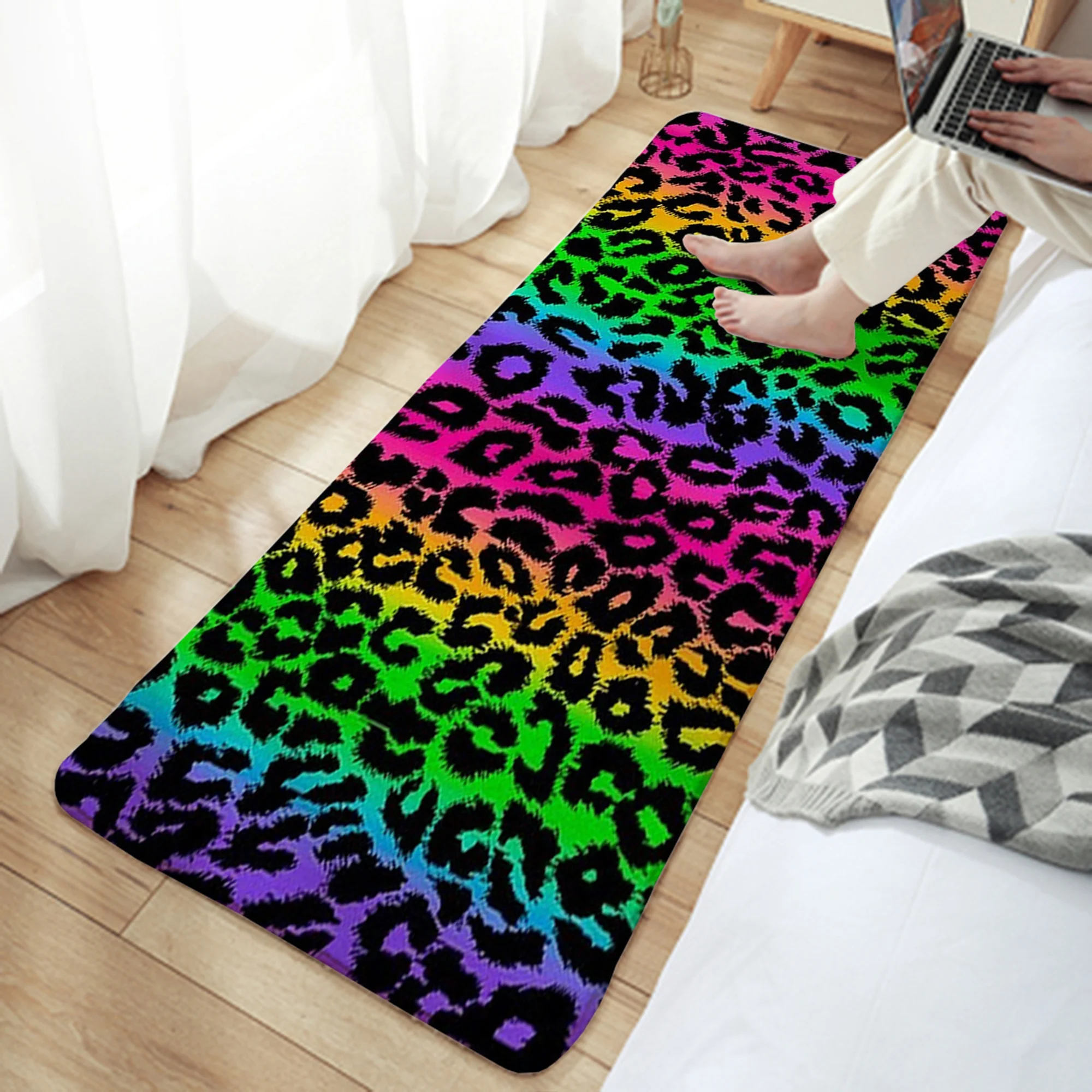 

Colorful Leopard Print Camper Carpet Bathroom Entrance Doormat Bath Indoor Floor Rugs Absorbent Mat Anti-slip Kitchen Rug