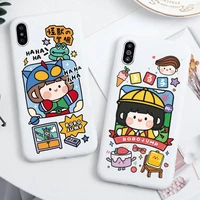 cartoon couple boy girl game console phone case for iphone 13 12 11 pro max mini xs 8 7 6 6s plus x se 2020 xr candy white