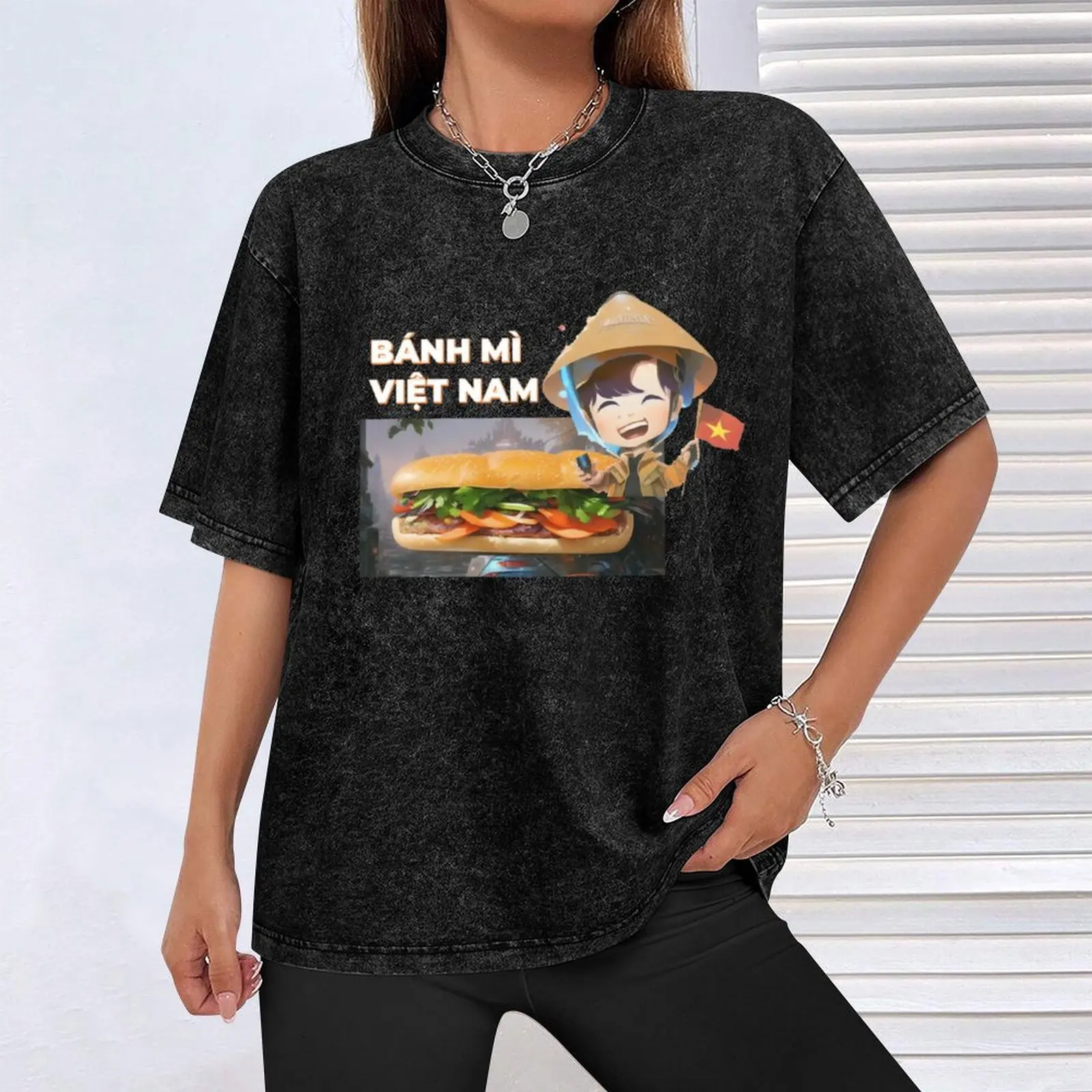 Фото Футболка с принтом Banh mi Viet Nam Food, модная, повседневная, с коротким рукавом №4