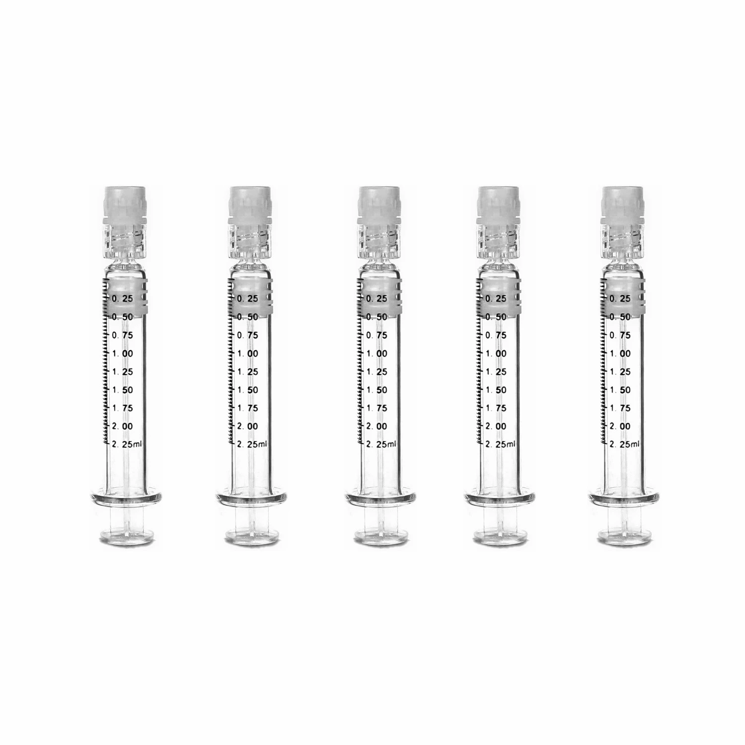 

5 Pcs 2.25Ml Borosilicate Glass CBD Oil Luer Lock Prefillable Syringe for Hemp CBD Oils Distillate E Juices Liquids