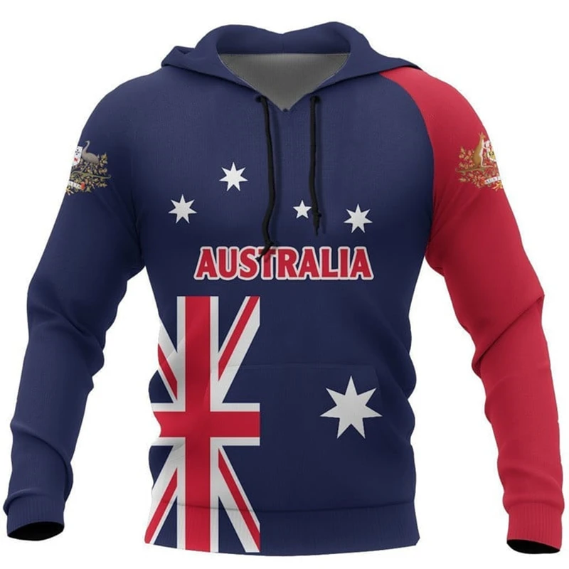 Australia Flag Graphic Sweatshirts Fashion National Emblem Pullovers Funny Kangaroo 3D Printed Hoodies For Men Casual