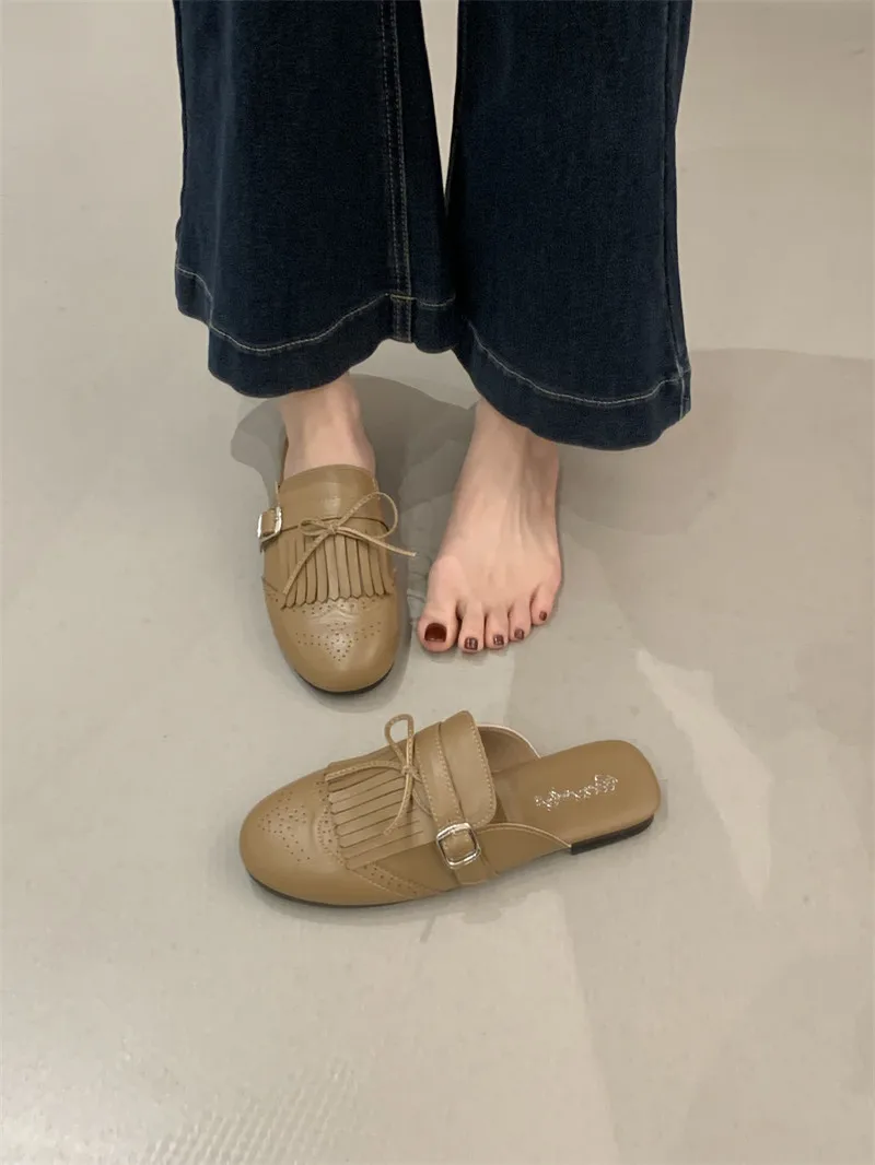 Фото Новые женские шлепанцы Half Pack, весенне-летние, с круглым носком, удобные, на плоской подошве, из сатина, современные, для женщин №3