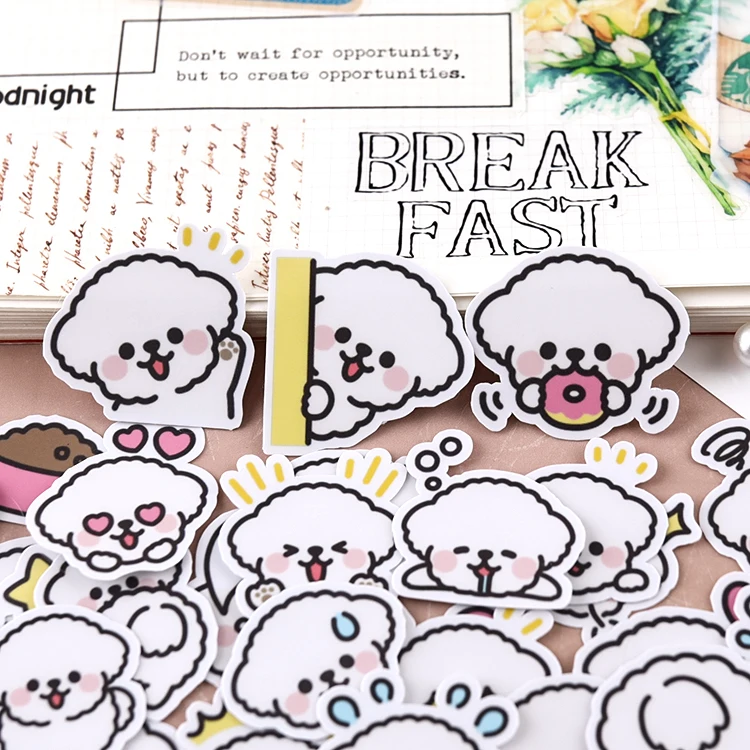 40pcs Cute Cartoon Stickers Hand Account Diy Album Waterproof Translucent Decorative Stickers White Dog Head Portrait
