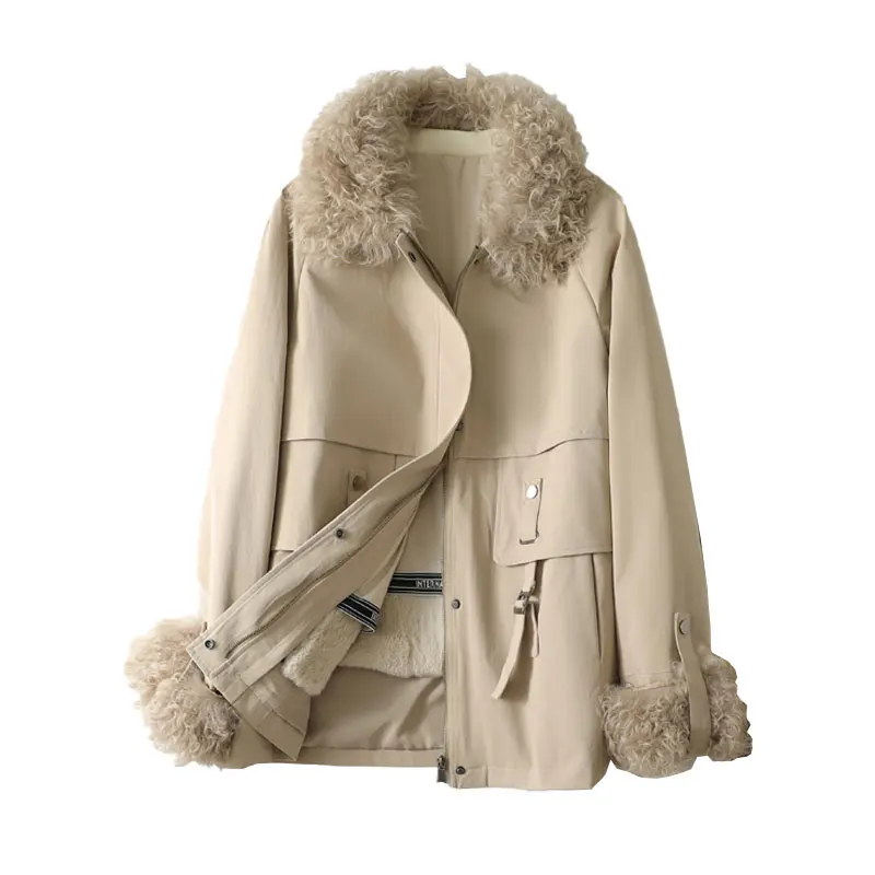

Real Lambwool Collar Parka Women Autumn Winter 2021 Warm Rabbit Fur Liner Jacket Female Clothing Casaco Feminino Inverno Gxy1343