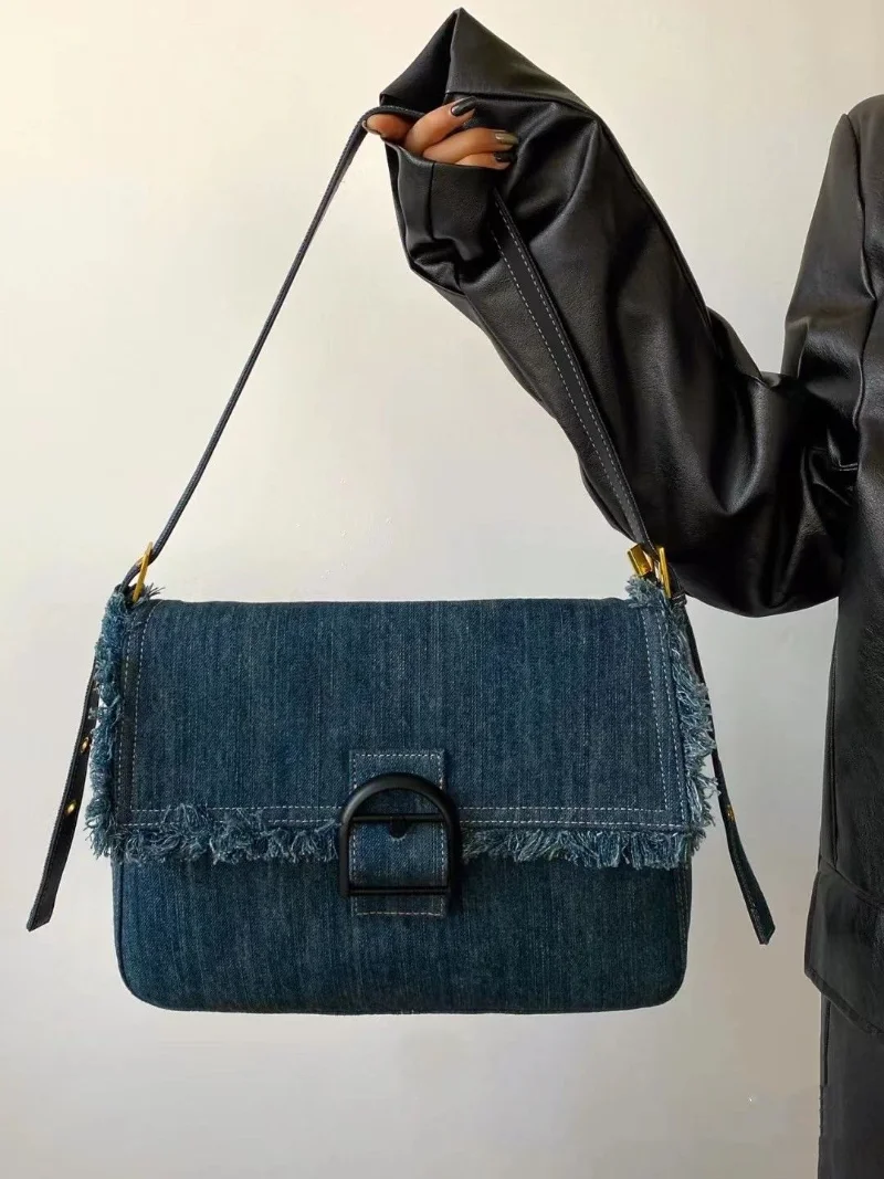

Xiuya Trendyol Shoulder Bag High Street Girls Handbags for Women Fashion Casual Denim Cover Messenger Bag Bolso Mujer