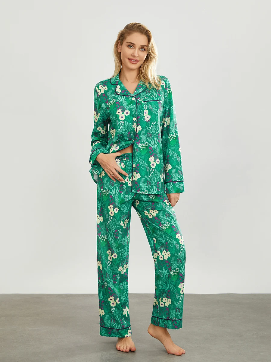 YILEEGOO женский Шелковый Атласный пижамный комплект с цветочным принтом длинным