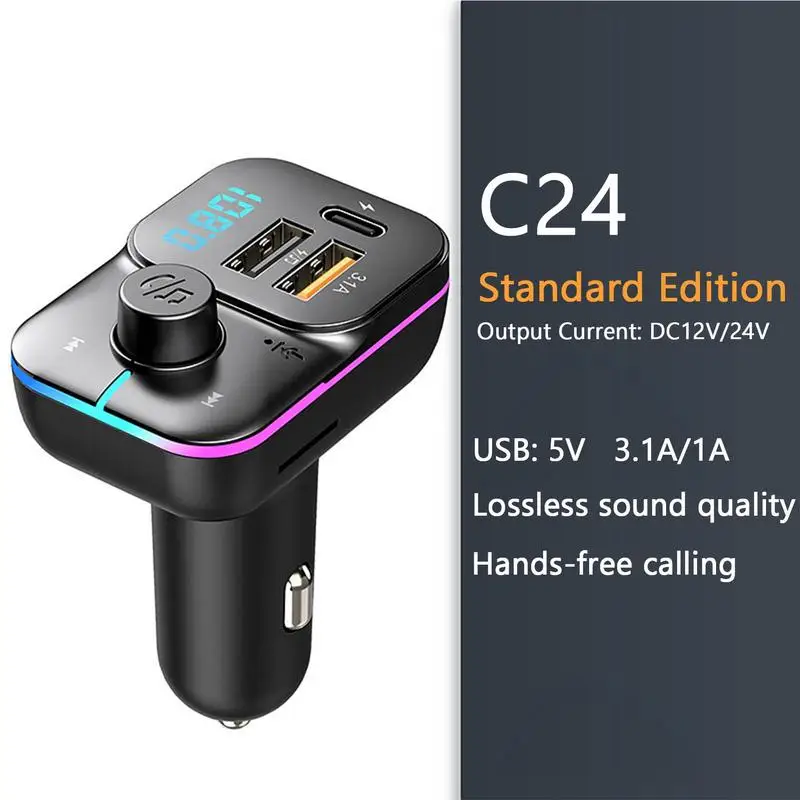 

FM Transmitter Blue-tooth FM Transmitter Radio Adapter Music Player With RGB Light Dual USB Car Charger Blue-tooth Adapter