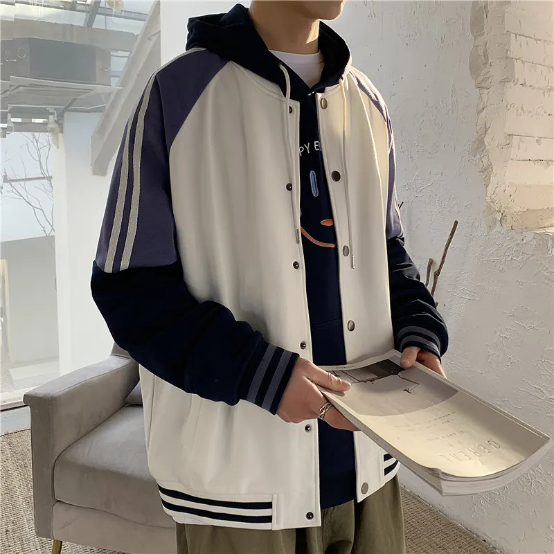 

Single Breasted Baseball Jacket Men 2022 Autumn New Japanese Street Harajuku College Patchwork Block Couple Bomber Varsity Coats