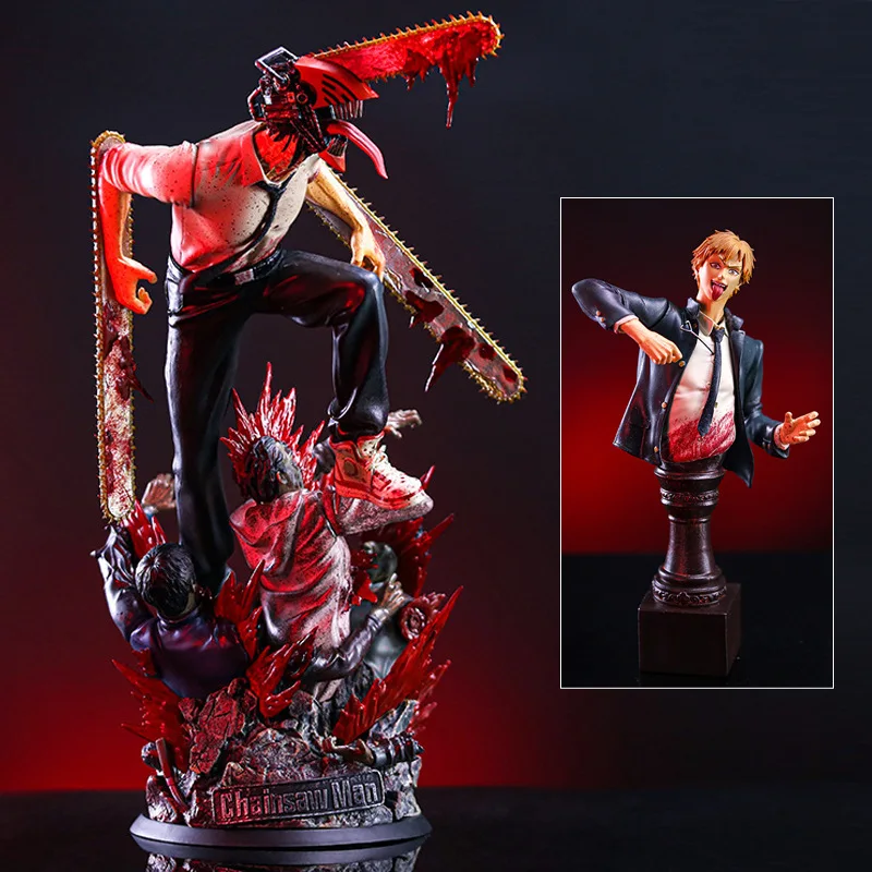 

39cm Chainsaw Man Denji Figures New Anime Two Body Magnetic Attraction Scene Pendulum Model Delicate Pvc Action Figurine Toys