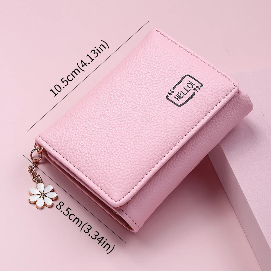 New Cute Flower Tassel Women Wallet Solid Color Large Capacity Short Girls Female Soft Small Coin Purse Card Holder Money Bag