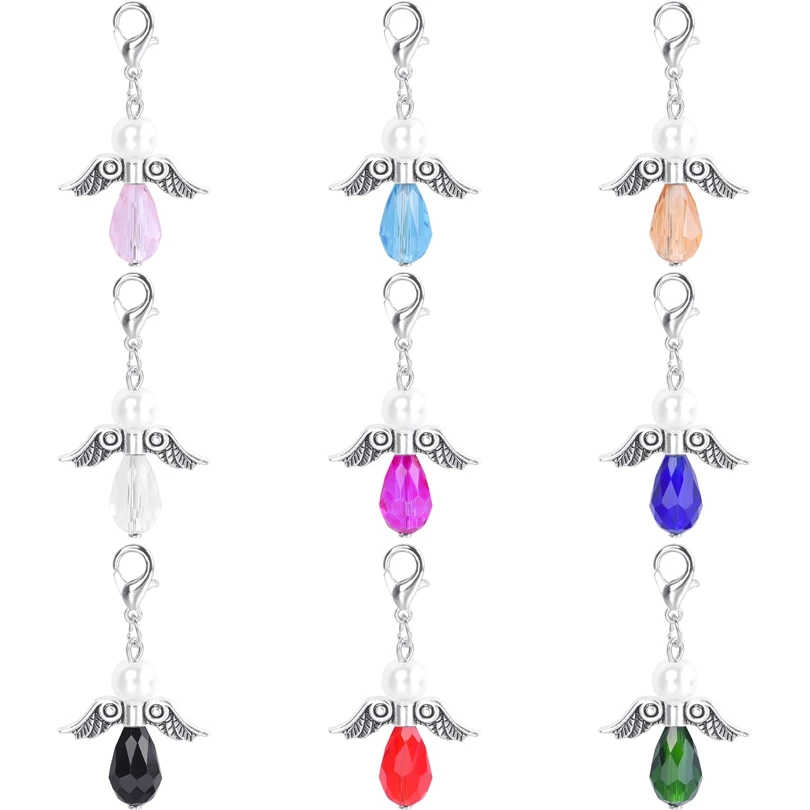 

9pcs/lot Mixed Fairy Wings Dancing Diy Handmade Angel Charms With Lobster Clasp Color Beads Pendant for Gifts Keychain Jewelry