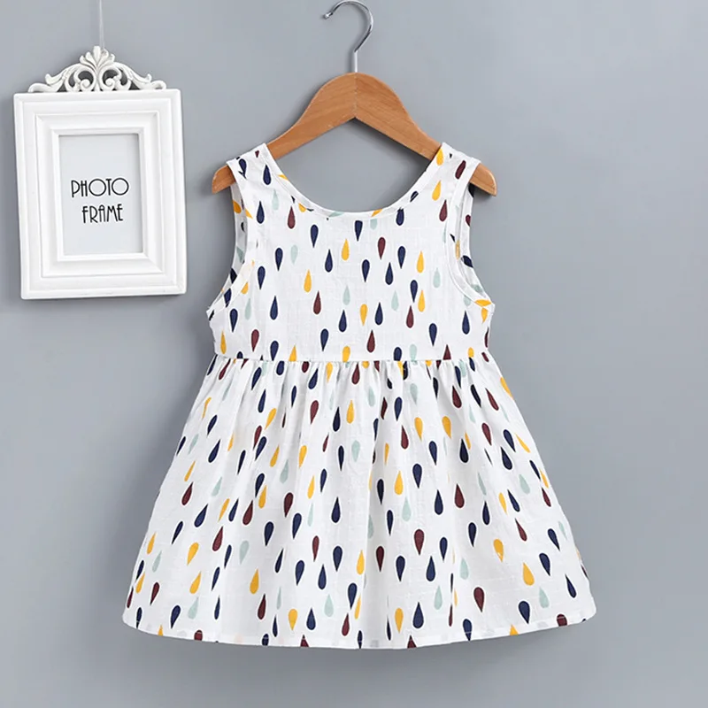 

Summer 2022 New Arrivals Girls Sleeveless V Neck Print Raindrop Multi Roupa Infantil Menina Cute Party Dress Custume 18M-6T