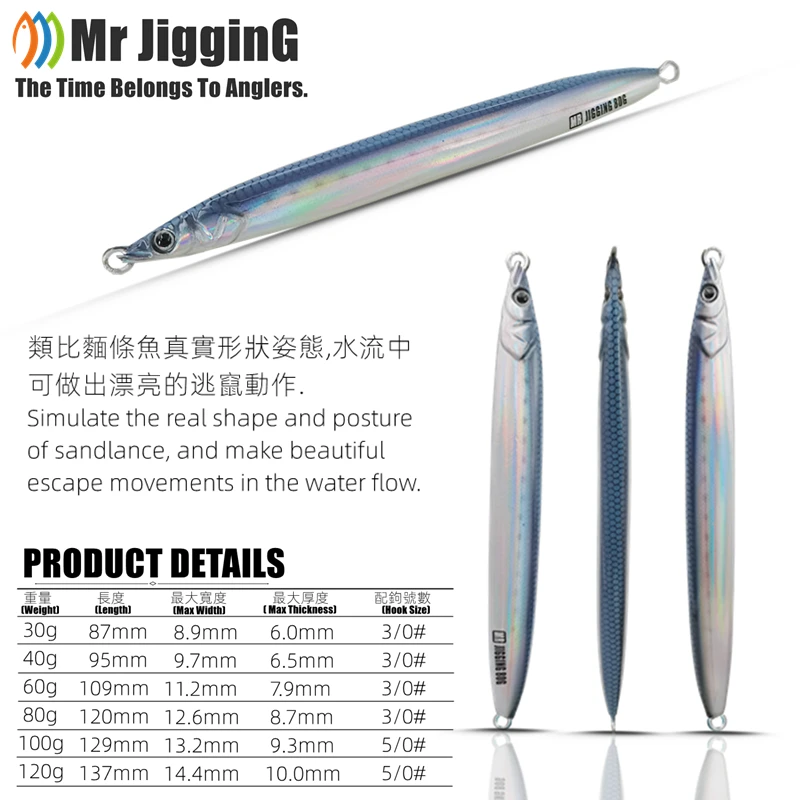 Фото Mr JigginG Biomimetic Sandlance Metal Jig 30 г 40 г 60 г 80 г 100 г 120 г испанская приманка для скумбрии Katsuo Fast Hairtail рыболовная приманка №2