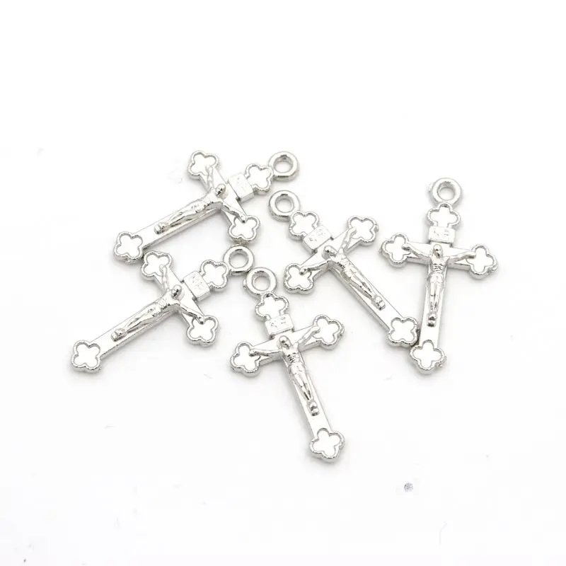 20 stücke 27mm Silber Farbe Italien Jesus Katholizismus Kreuz Metall Charm Anhänger Für Schmuck Machen Diy Armband Halskette Zubehör – Detail 3