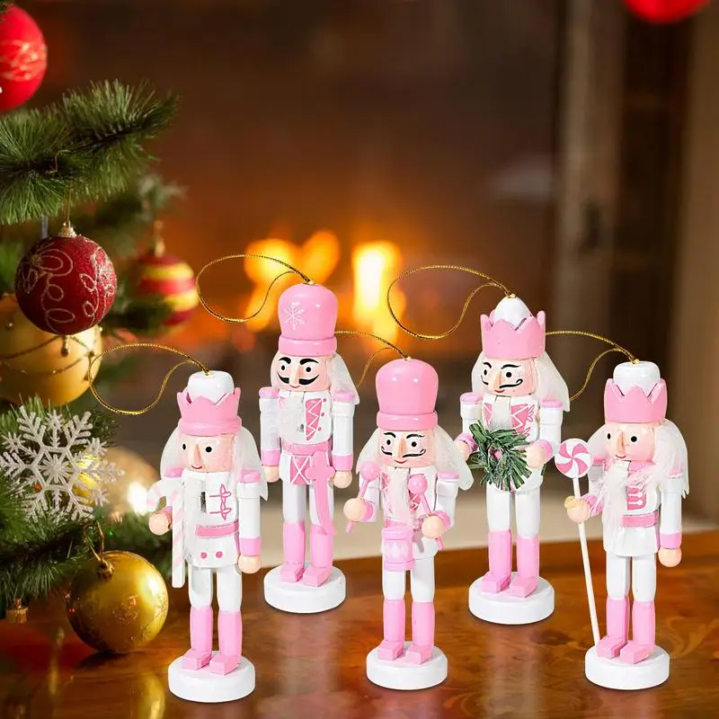 

Christmas Tree Hangings Nutcrackers 5pcs Pink Nutcrackers Decorative Pendants Pink Nutcrackers Desktop Puppet Ornaments Set