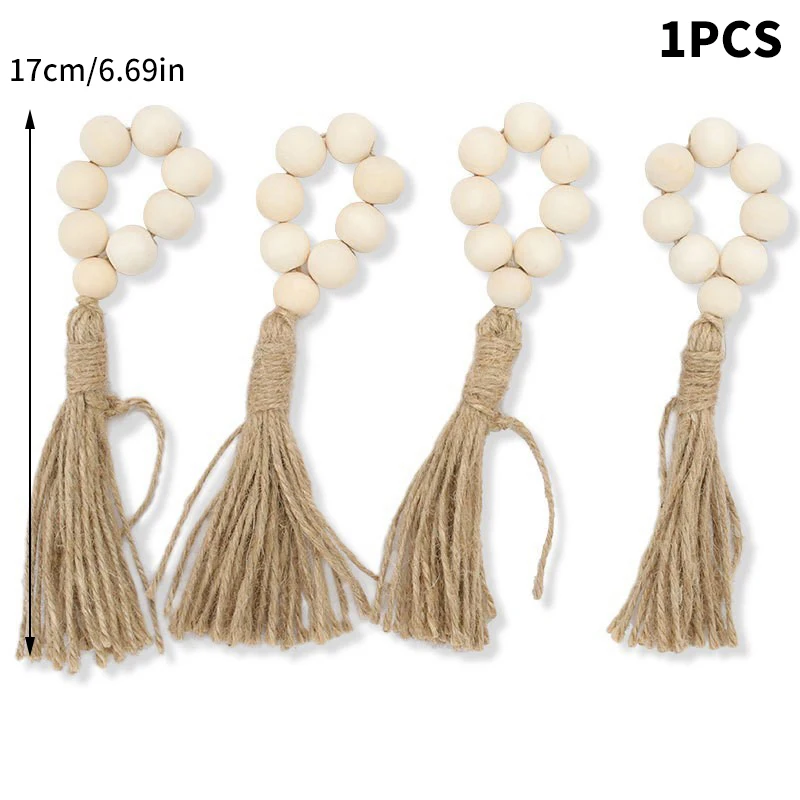 Элегантное деревенское деревянное кольцо для салфеток с кисточками и бусинами