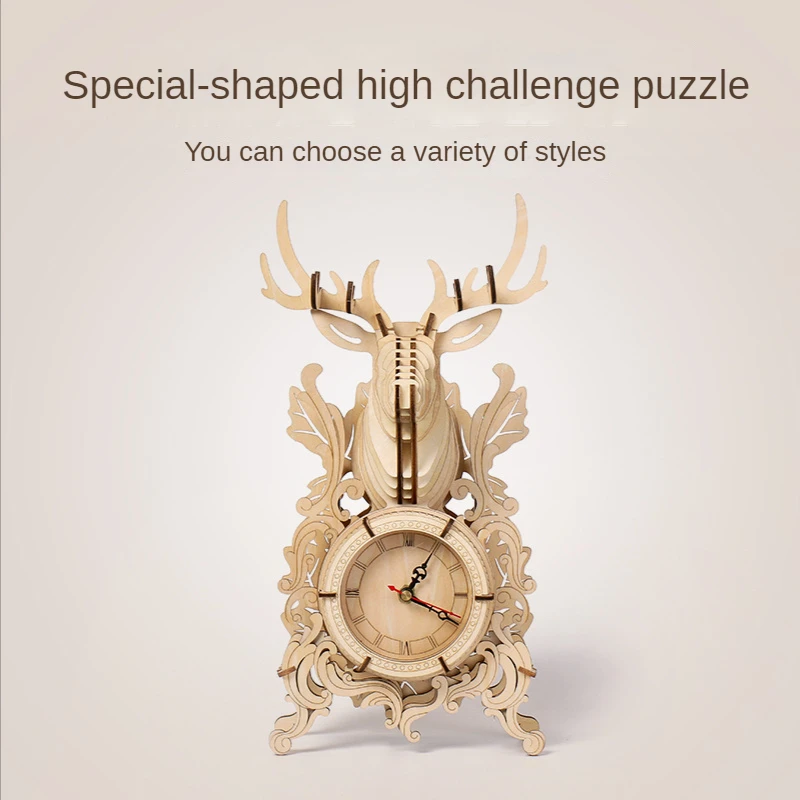

3D Wooden Toy Puzzle Manual DIY Production and Assembly of Alarm Clock Puzzle Wooden Puzzle Three-dimensional Splicing Toy