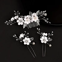 beautiful leaves tiara bride hair jewelry wedding bridal clips blue white flower hair pin hair combs
