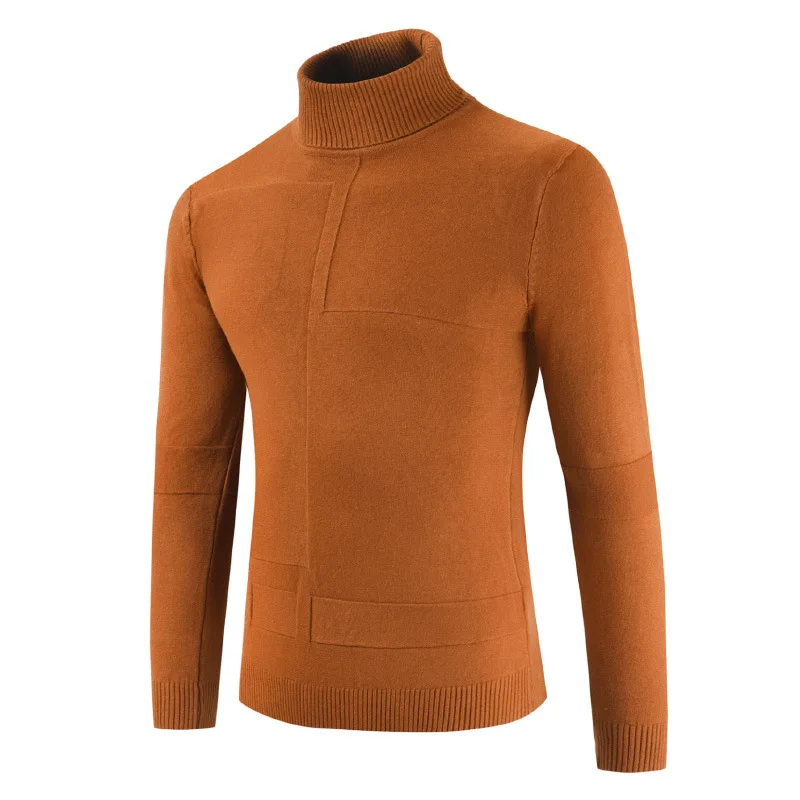 Winter Men Turtleneck Long Sleeve Pullover Solid Color Jacquard Comfy Sweaters Fashion Casual Knitwear Warm Clothing for Autumn