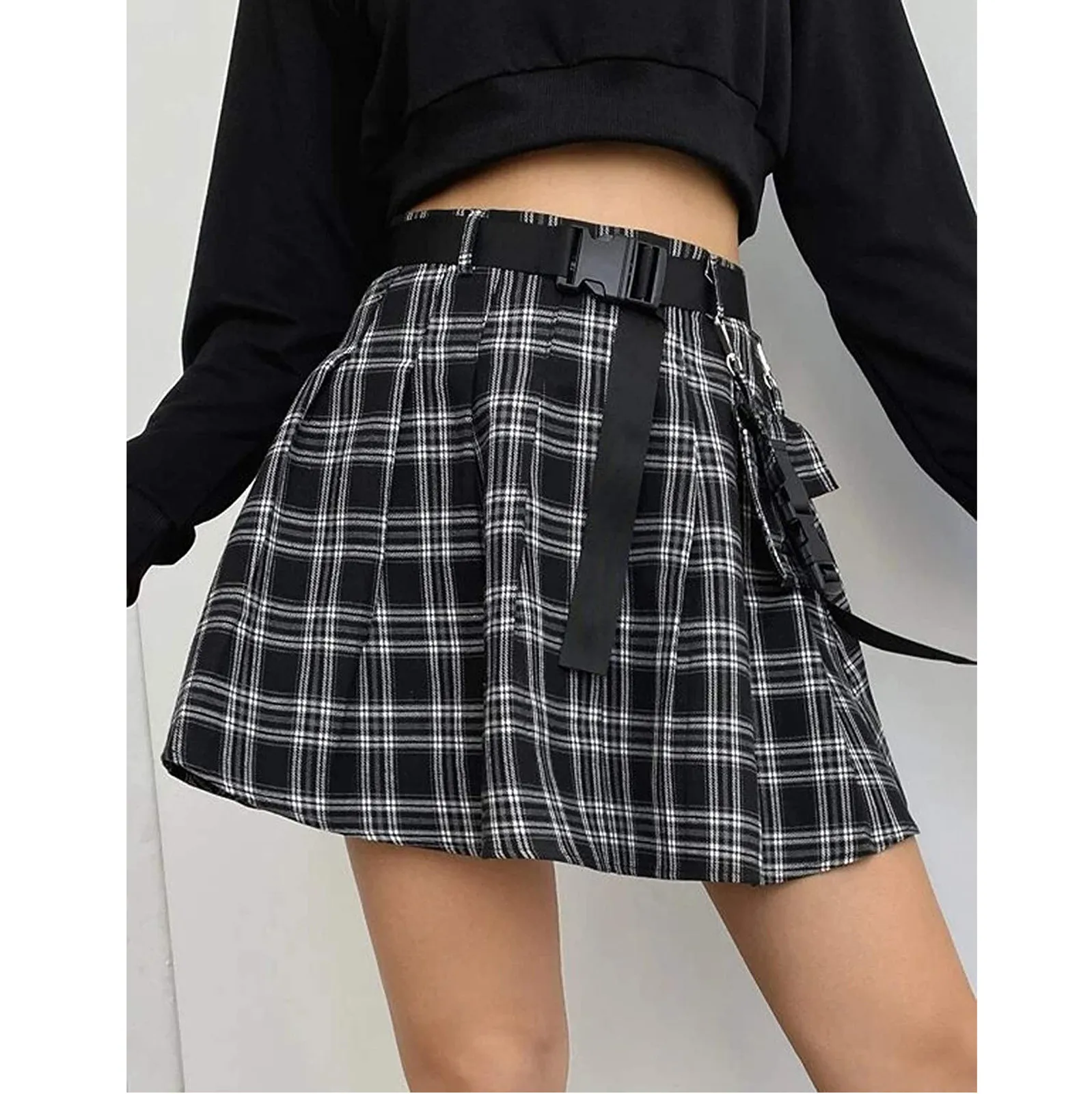 

Женская плиссированная мини-юбка, летняя сетчатая юбка в стиле панк с поясом и карманами, универсальная мини-юбка в уличном стиле, 2022