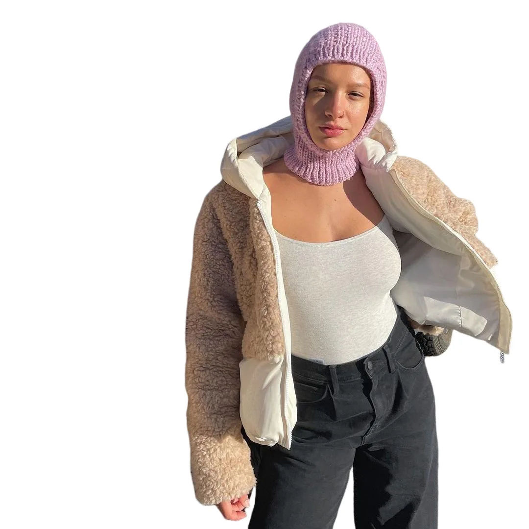 Lamb Wool Against Color Hooded Coat for Women Autumn/winter 2022 Lovely Wind Everything Matches Warm Long Sleeve Cardigan
