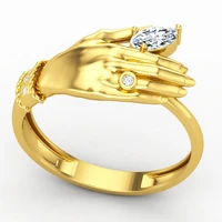 creative gold plated color hand shaped inlaid crystal rhinestone zircon female ring for women party jewelry size 5 11