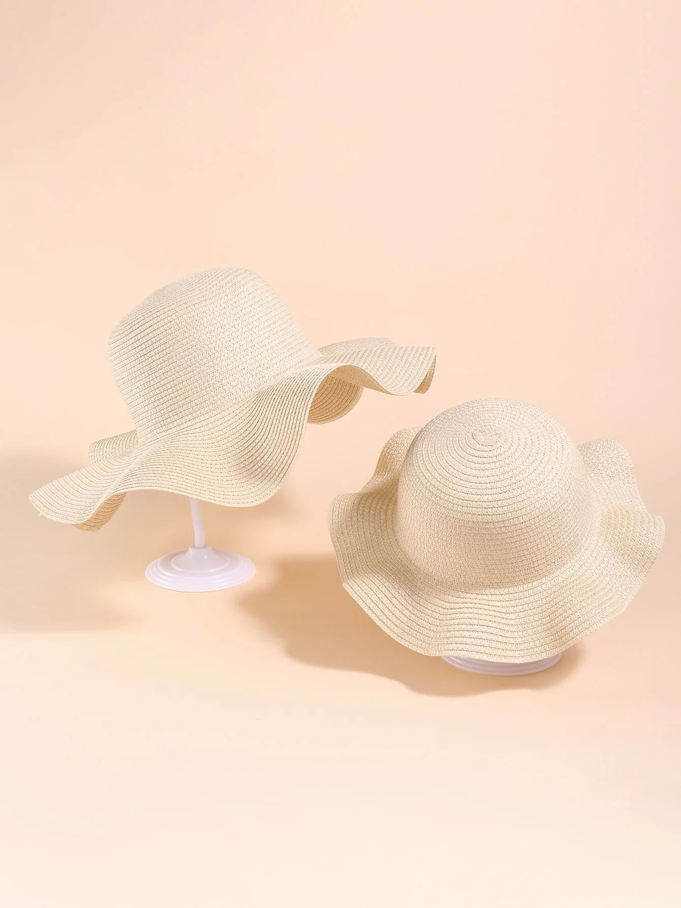 

hat 2pcs Parent-Baby Wave Trim Straw Hat beach