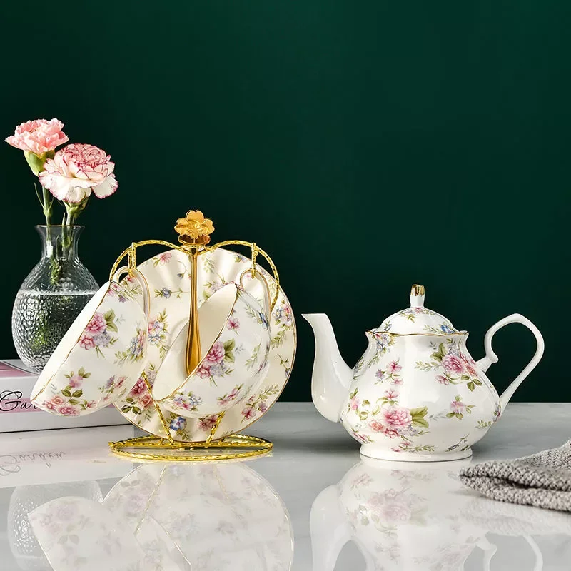 

European Bone China Tea Set English Afternoon Tea Cup Set Teapot High-Grade Porcelain Coffee Pot 1 TeaPot 2 Cups and Saucers