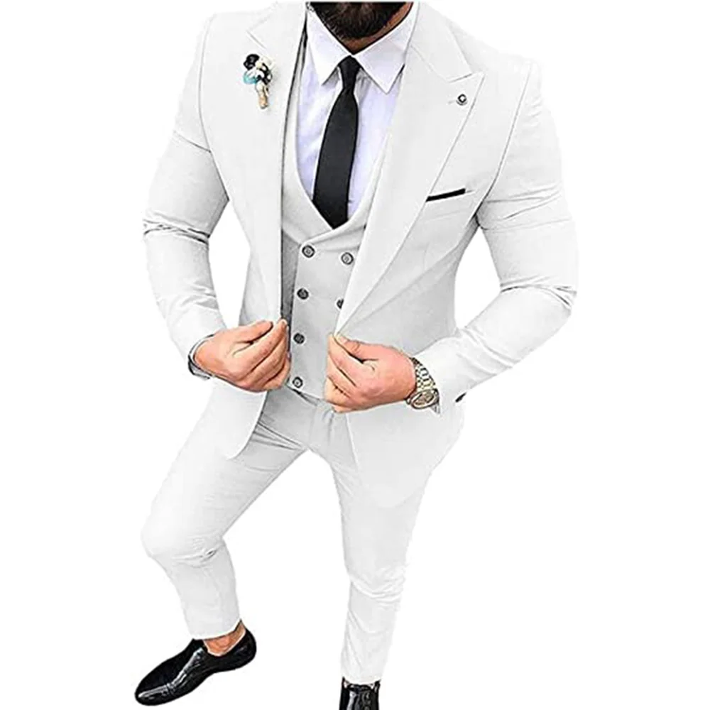 

2023 Men Suits for Wedding Party Business And Casual Suit Peak Lapel 3 Piece （Blazer + Vest + Pants）Slim Fit Costume Homme
