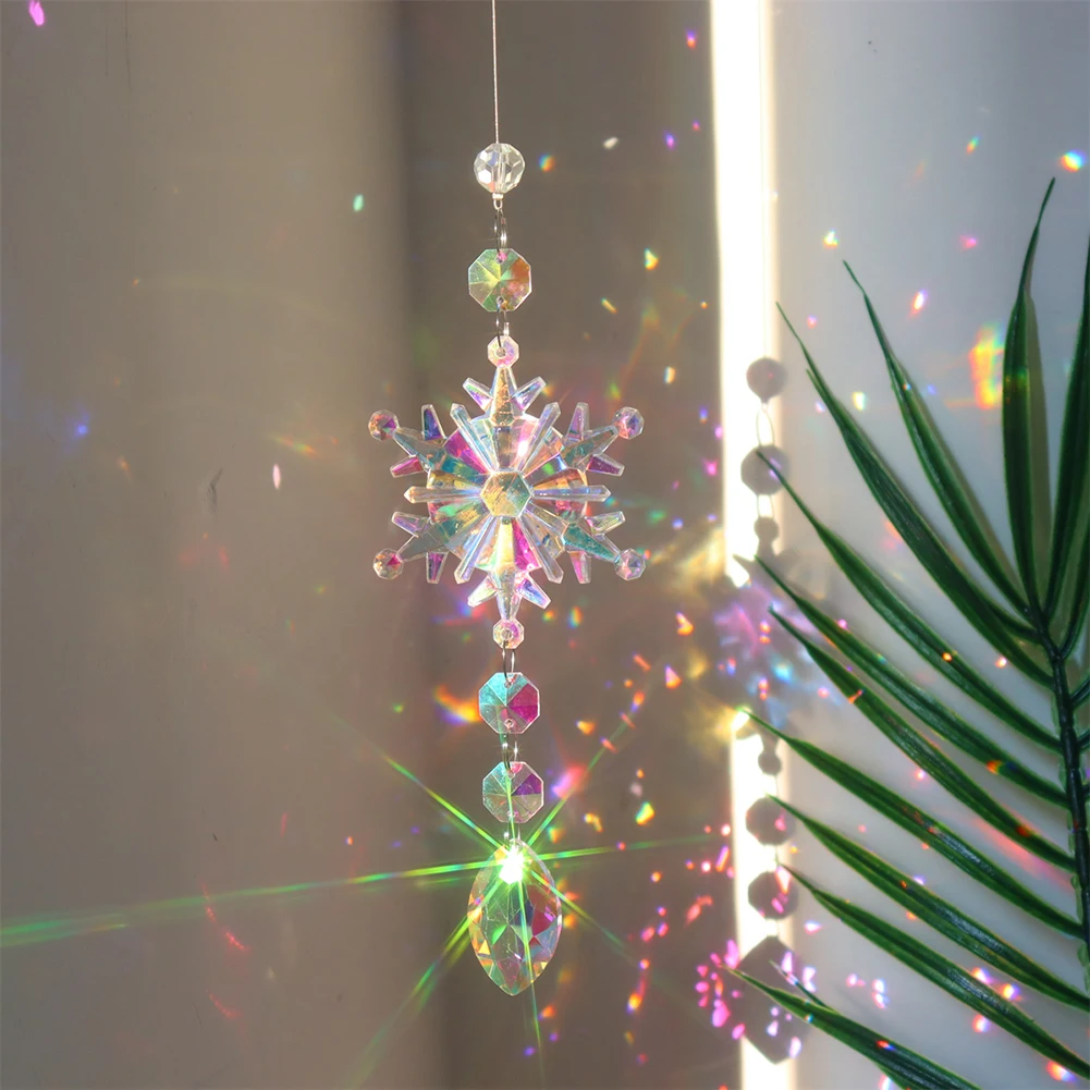 

Подвеска в виде Снежинки из кристаллов, коллекция подвесок, колокольчики с кристаллами, Радужное украшение, аксессуары для окон, уличное ук...