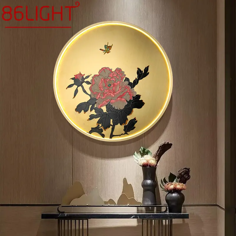 

86LIGHT Brass Gold Wall Picture Lamps LED 3 Colors Modern Creative Flower Pattern Sconce Light for Living Room Bedroom Decor