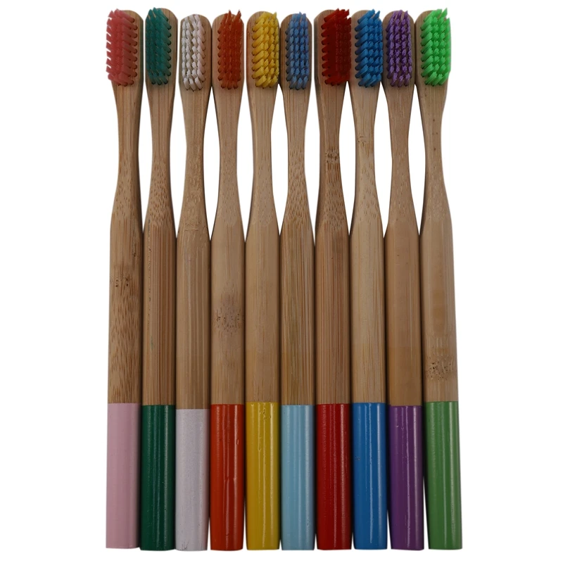

10-Pack Bamboo Toothbrush Medium Bristles Biodegradable Plastic-Free Toothbrushes Cylindrical Low Carbon Eco Bamboo Handle Brush