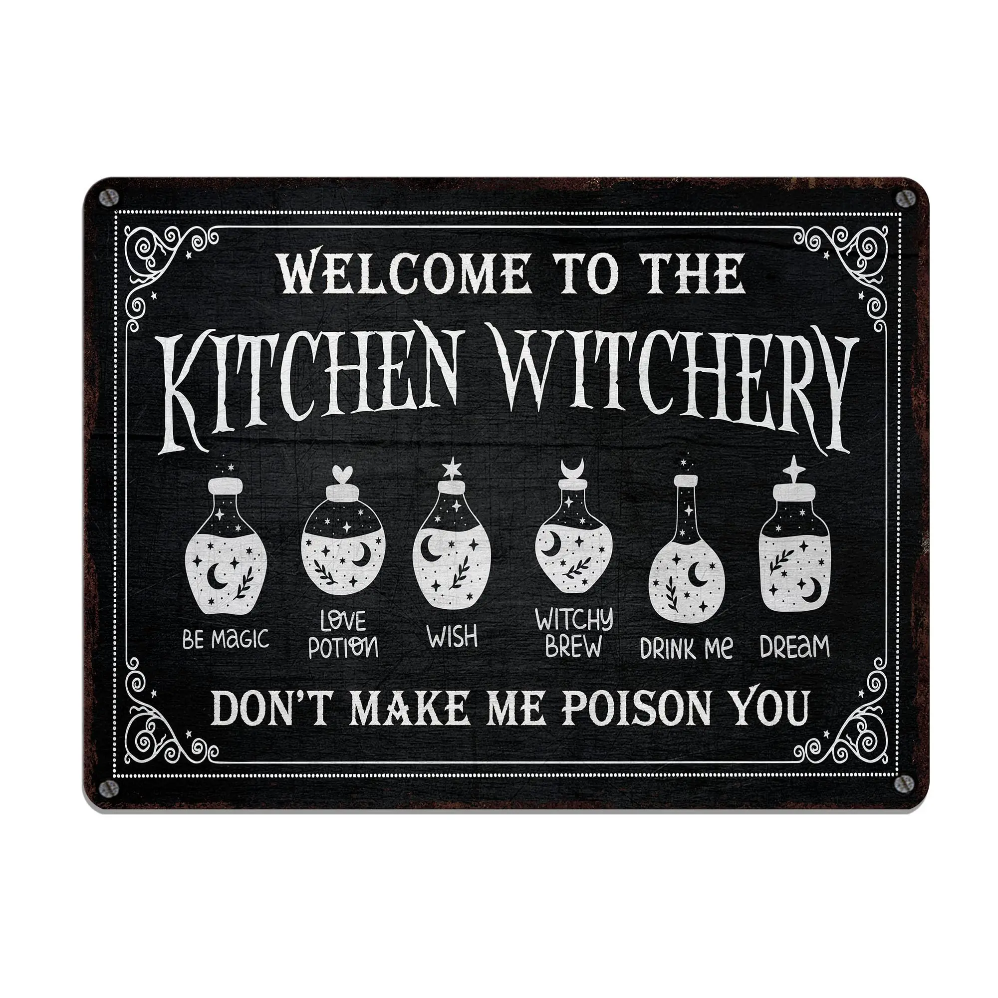 

Halloween Decor Kitchen Witchery Tin Metal Sign, Vintage Coffee Bar Decor Wall Art Plaque Accessories, Wicca Gothic Occul