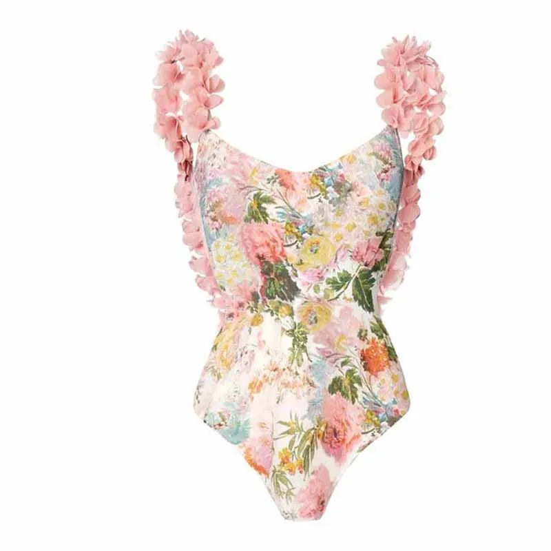 Floral-Printed Ruched One-Piece Swimsuit & Cover-up Vacation Beach Outfits Women Bathing Suits Sexy Backless V-Neck Bikinis 2023