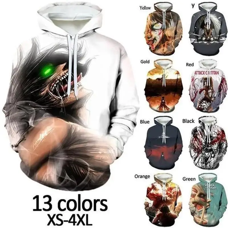 

Толстовка мужская с капюшоном и 3D-принтом «атака на Титанов»