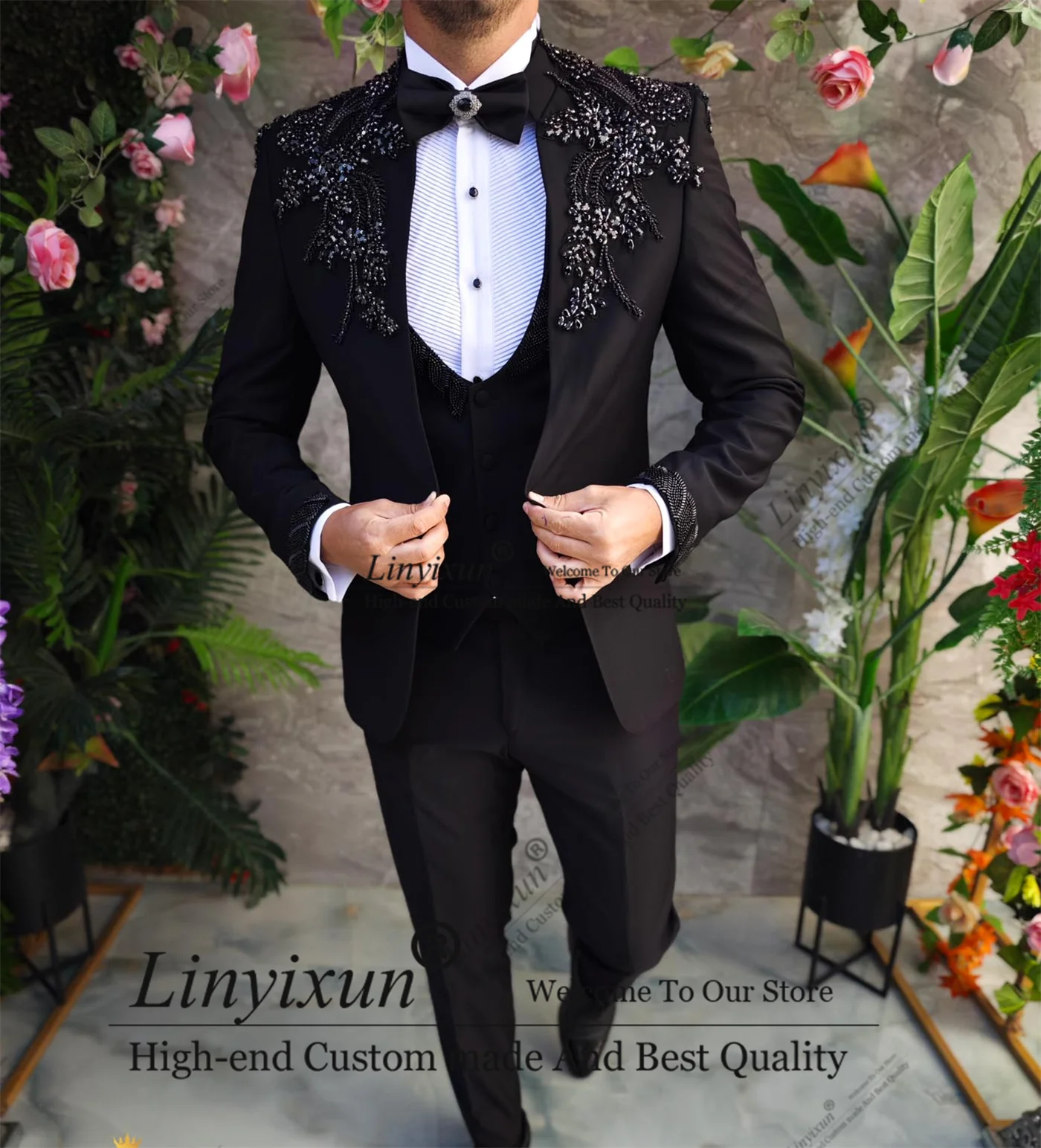 Роскошные смокинги со стразами мужские костюмы с остроконечными лацканами