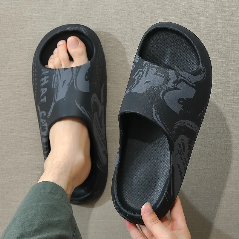 

Шлепанцы ЭВА на толстой подошве, летние сандалии на толстой подошве, Нескользящие, для дома, ванной комнаты, босоножки с чернилами