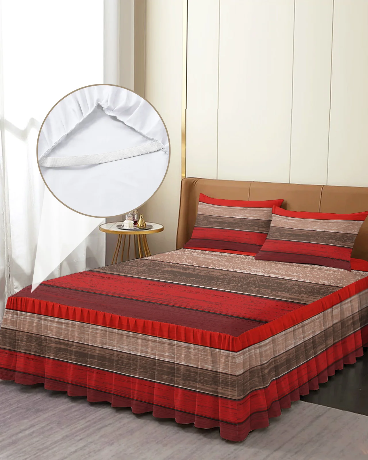 

Винтажное постельное белье с градиентной Красной текстурой древесины, эластичное покрывало с наволочками, наматрасник, Комплект постельного белья, простыня