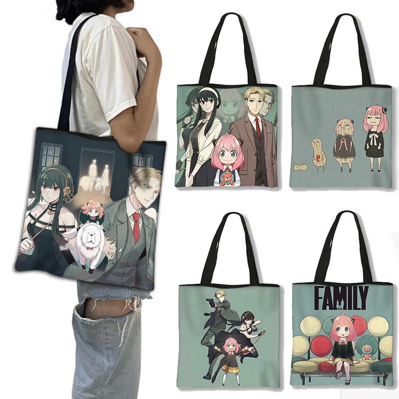 Japanese Anime Spy x Family Print Handbag Women Manga Characters Anya Shopping Bags Harajuku Totes Bag Canvas Shoulder Bags Gift