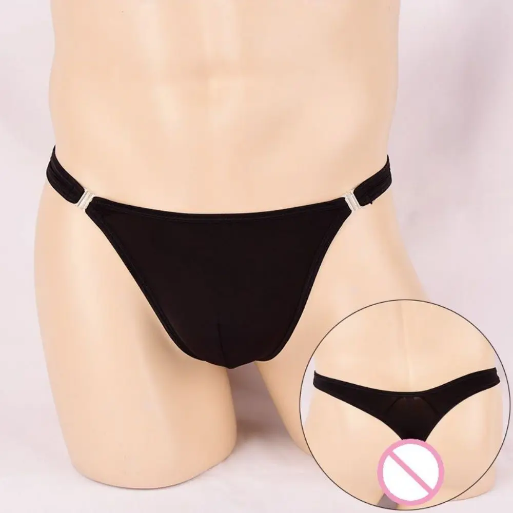 

Men'S Fun Thongs Underwear T-Shaped Pants Transparent Ice Silk Double Side Buckle T Pants U Convex Sexy Underwear