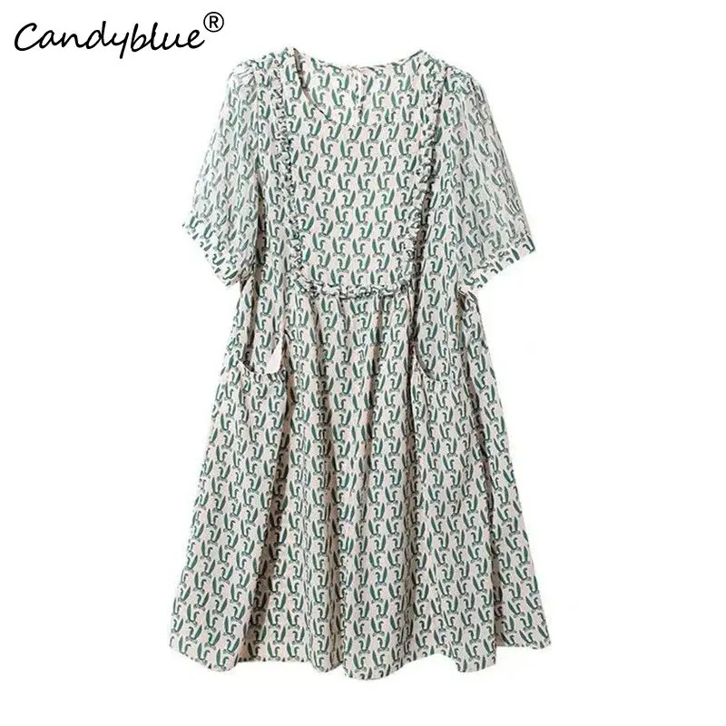 Женское шифоновое платье с круглым вырезом повседневное свободное средней длины