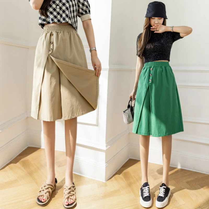 

Wide Leg Pants Skirt Pants Girls Summer 2022 Junior High School Students Thin Loose Casual Pants Five Point Short Pants