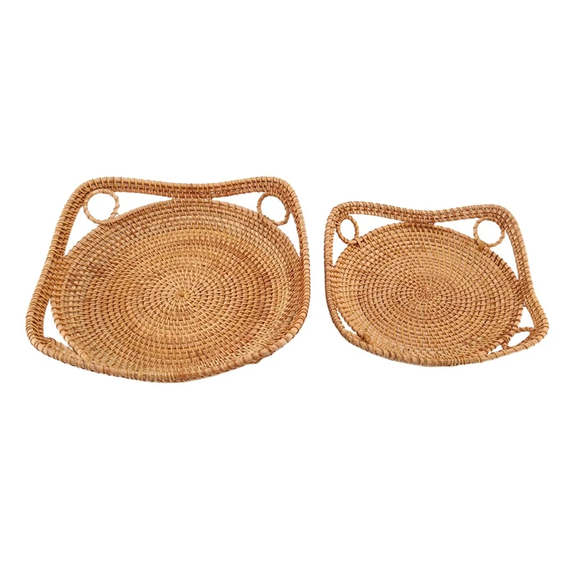 

Плетеная корзина из ротанга для кухни, 2 шт., подарочная корзина для хранения хлеба, поднос для ресторана, закусок, закусок