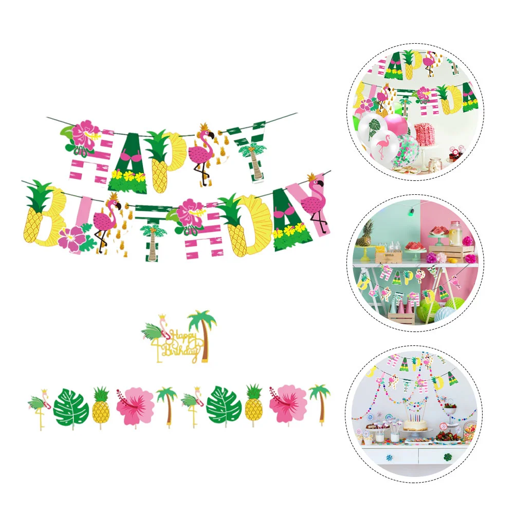 

1 Set of Hawaiian Style Cake Ornament Birthday Cake Picks Party Decorative Banner